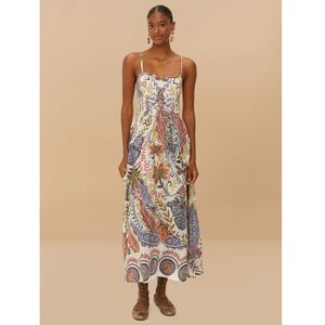 FARM Rio Off-White Boho Glam Loopy Trim Maxi Dress Size XL NWT